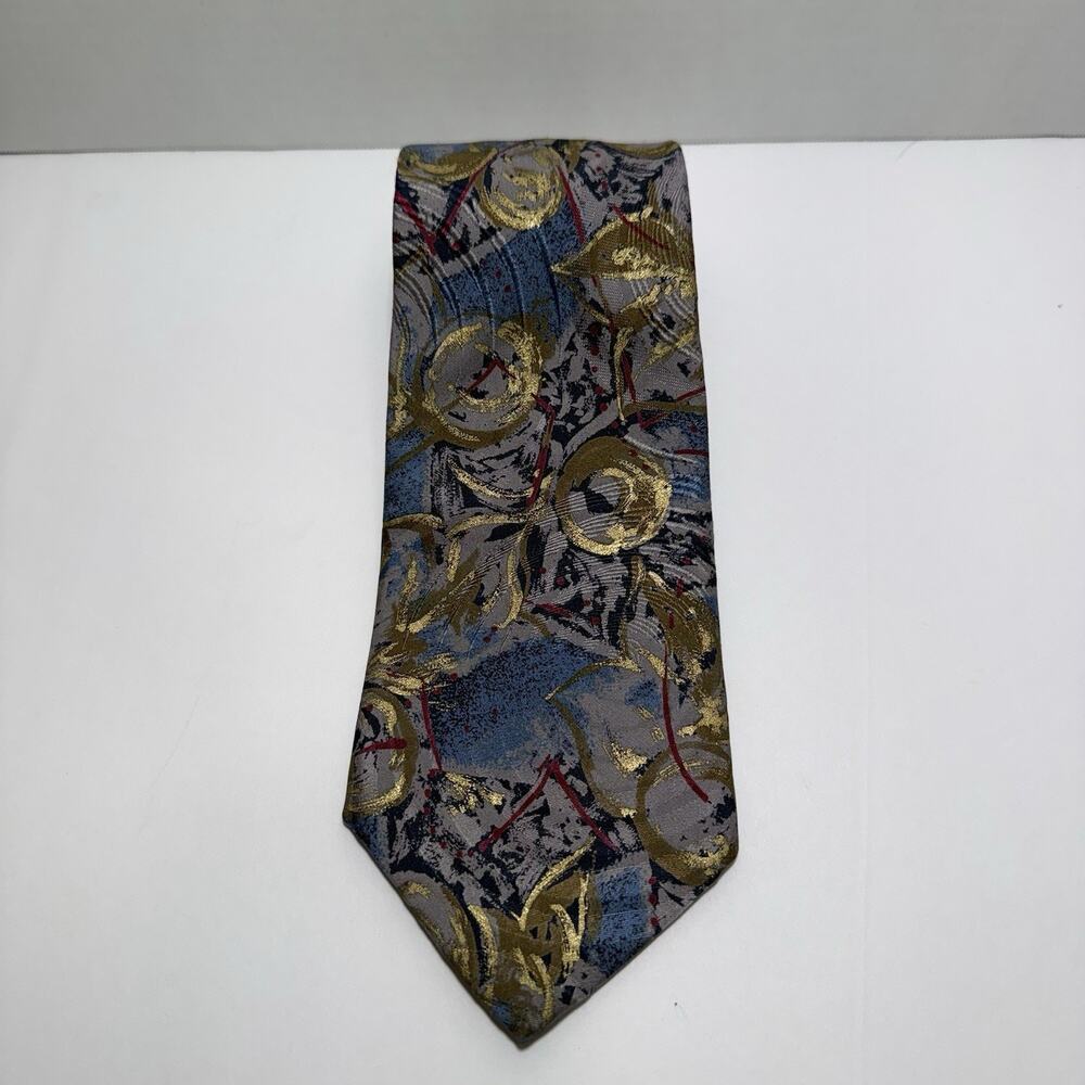 Guy Laroche Cravate Tie Abstract Blue/Gold 3 3/4 X 56 1/2